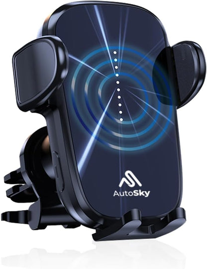 AutoSky Wireless Cellphone Car Charger, New Electronic Smartphone Car Phone Holder Charger, 360 Air Vent Adjustable, Auto-Clamping, Wireless Car Charger Mount for iPhone 15/14/13/12/11/Pro Max/Samsung Phones Charging Device Mobile AWC-101