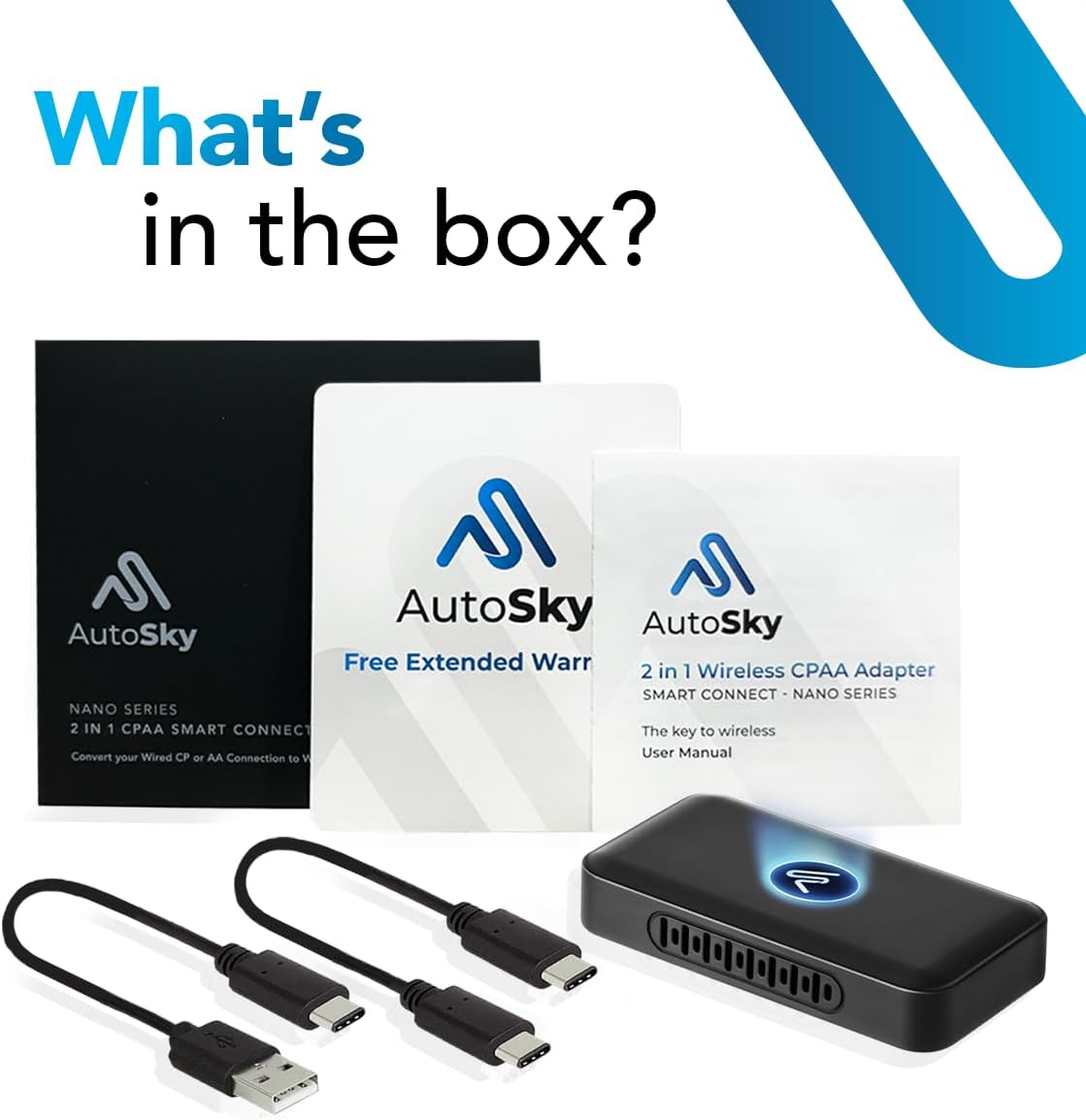 AutoSky 2 in 1 Wireless CarPlay & Android Auto Adapter for Cars with Factory Wired CarPlay or Android Auto. Convert your Wired Connection to Wireless CPAAC-1