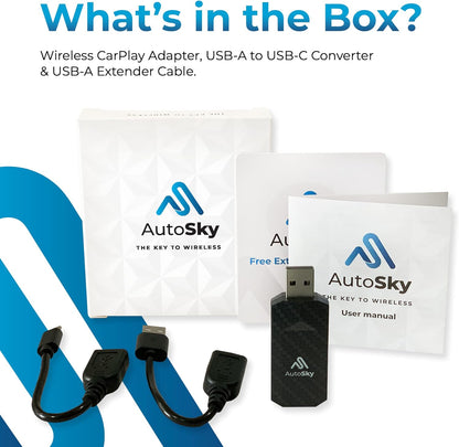 AutoSky Wireless CarPlay Adapter Pro Slim - Convert Your Wired CarPlay into Wireless CarPlay - Plug and Play WUA-4
