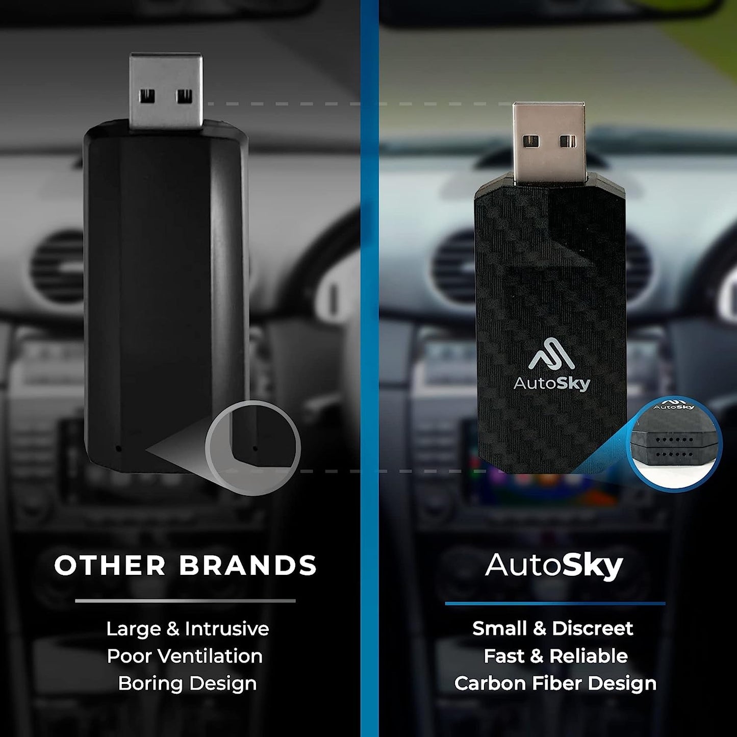 AutoSky Wireless CarPlay Adapter Pro Slim - Convierta su CarPlay con cable en CarPlay inalámbrico - Plug and Play WUA-4