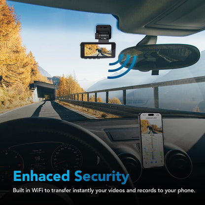 Cámara de coche 4K Dash Cam - Cámara de salpicadero con WiFi y GPS integrados - Tarjeta de memoria de 64 GB incluida - Aplicación para compartir y editar grabaciones de DashCam - AutoSky WiFi Dash Cam Front 