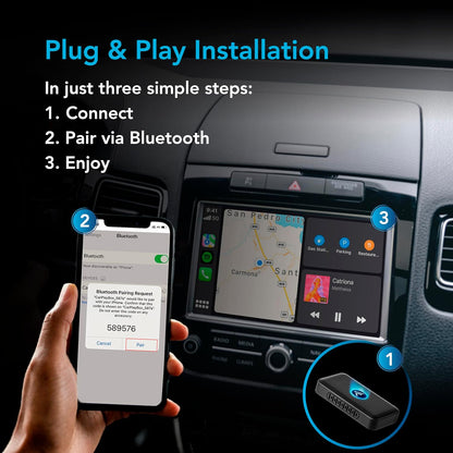 AutoSky Adaptador inalámbrico CarPlay y Android Auto 2 en 1 para automóviles con CarPlay con cable de fábrica o Android Auto. Convierta su conexión por cable a inalámbrica CPAAC-1