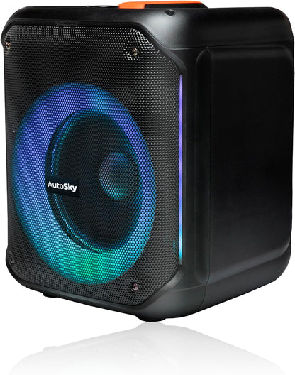 AutoSky PartyBox Altavoz inalámbrico 8" Bass + Tremble, hasta 6 horas de tiempo de reproducción, espectáculo de luces dinámicas incorporado Audio Smartphone AWS-101