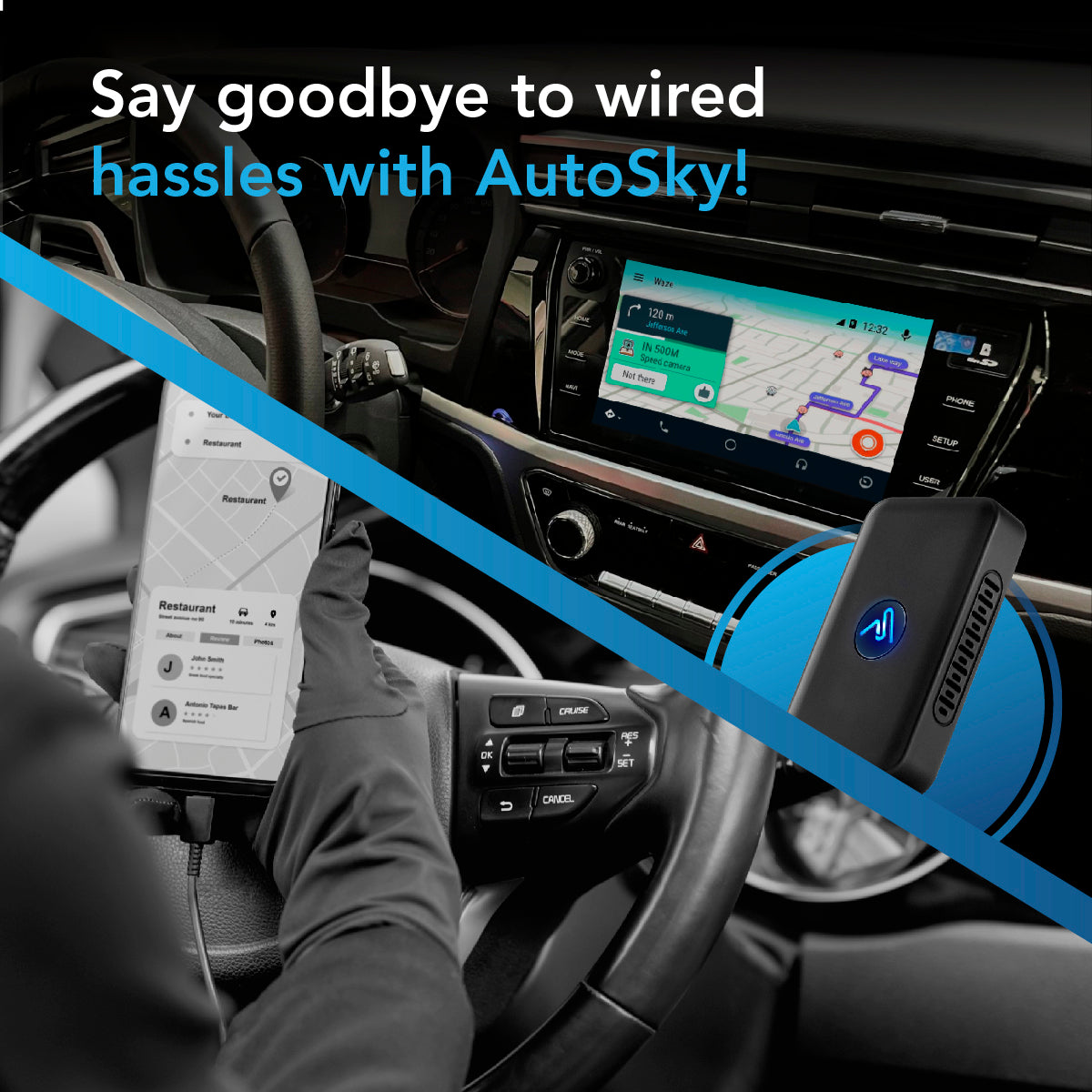 Wireless Android Auto Car Adapter 2024 Nano Series - Instant Connection from Smartphone to Screen - Smallest Wireless Android Adapter - AutoSky – USB-A and USB-C Cables – Wired Android Auto Required