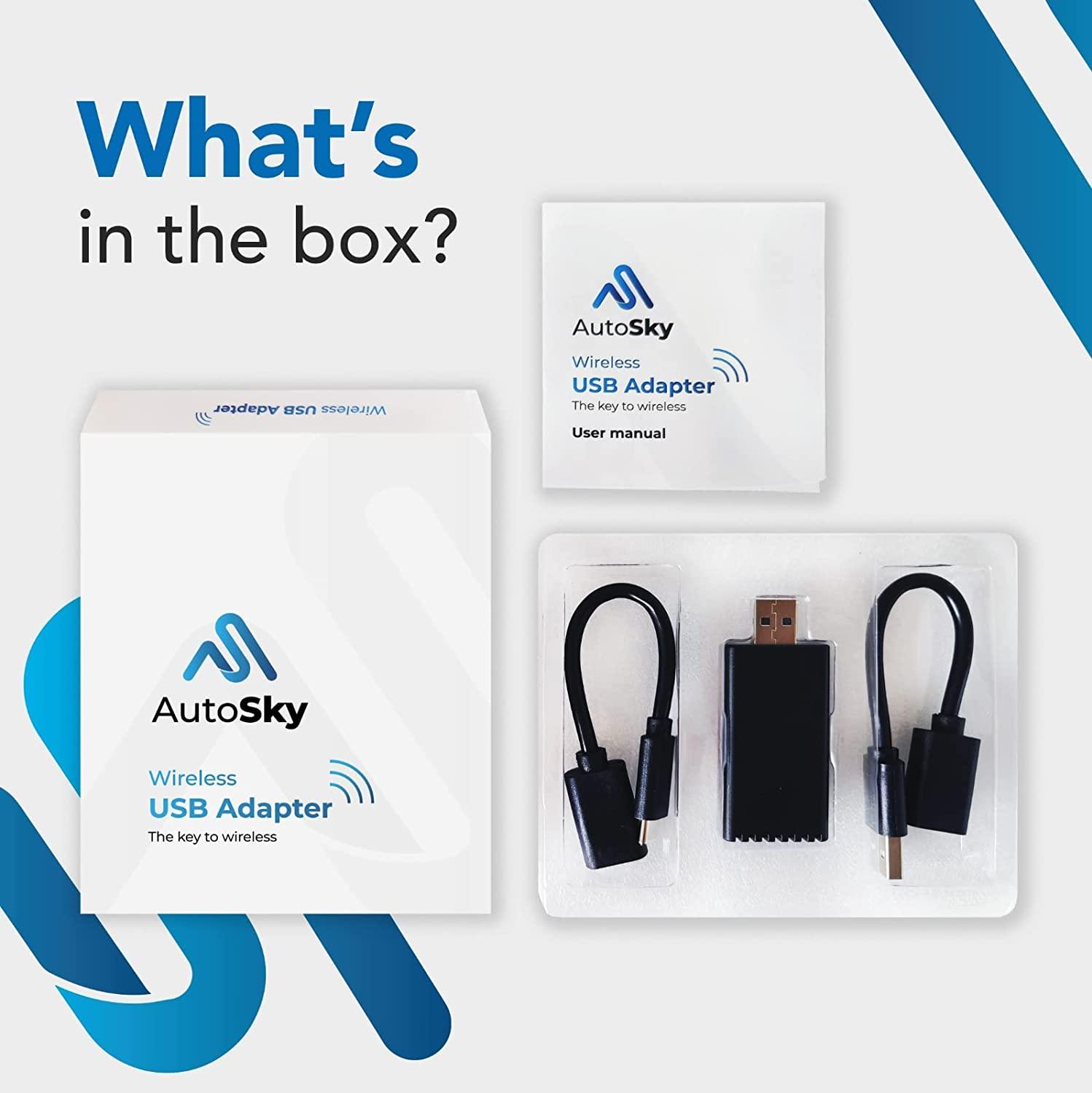 whats in the box AutoSky Wireless CarPlay Adapter