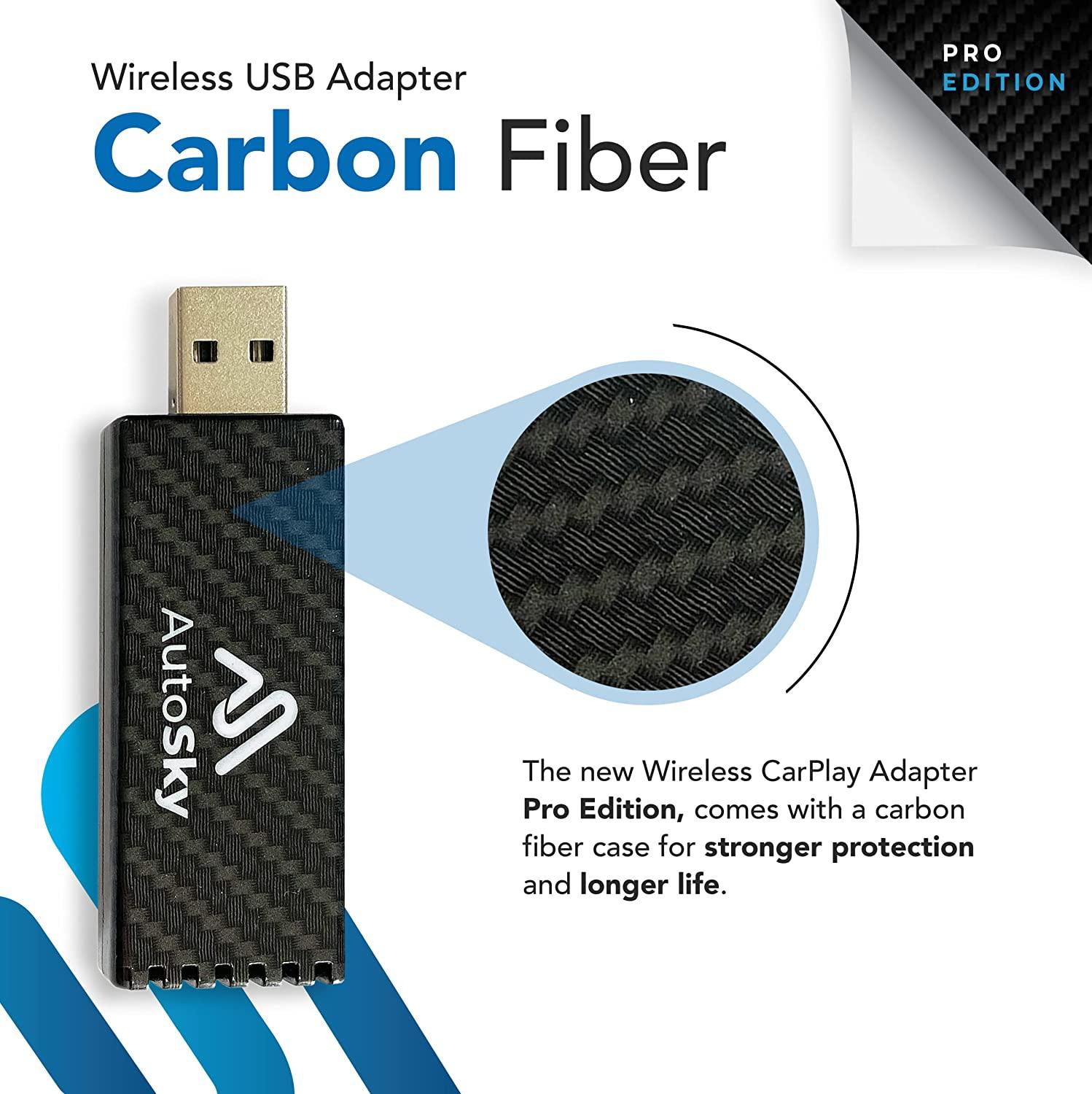carbon fiber Wireless USB Adapter AutoSky Wireless CarPlay Adapter Pro edition