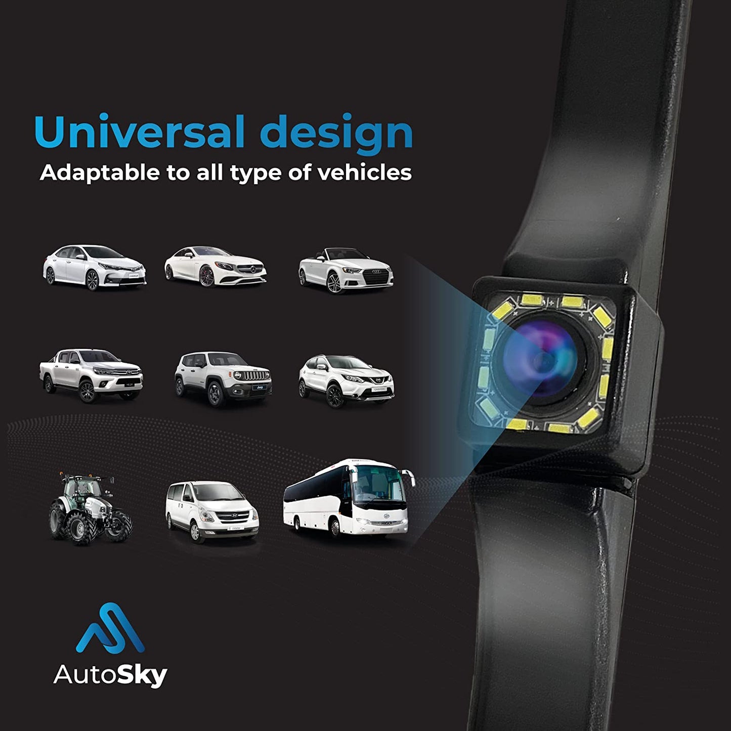 universal design AutoSky HD 12 LED License Plate Back up Camera