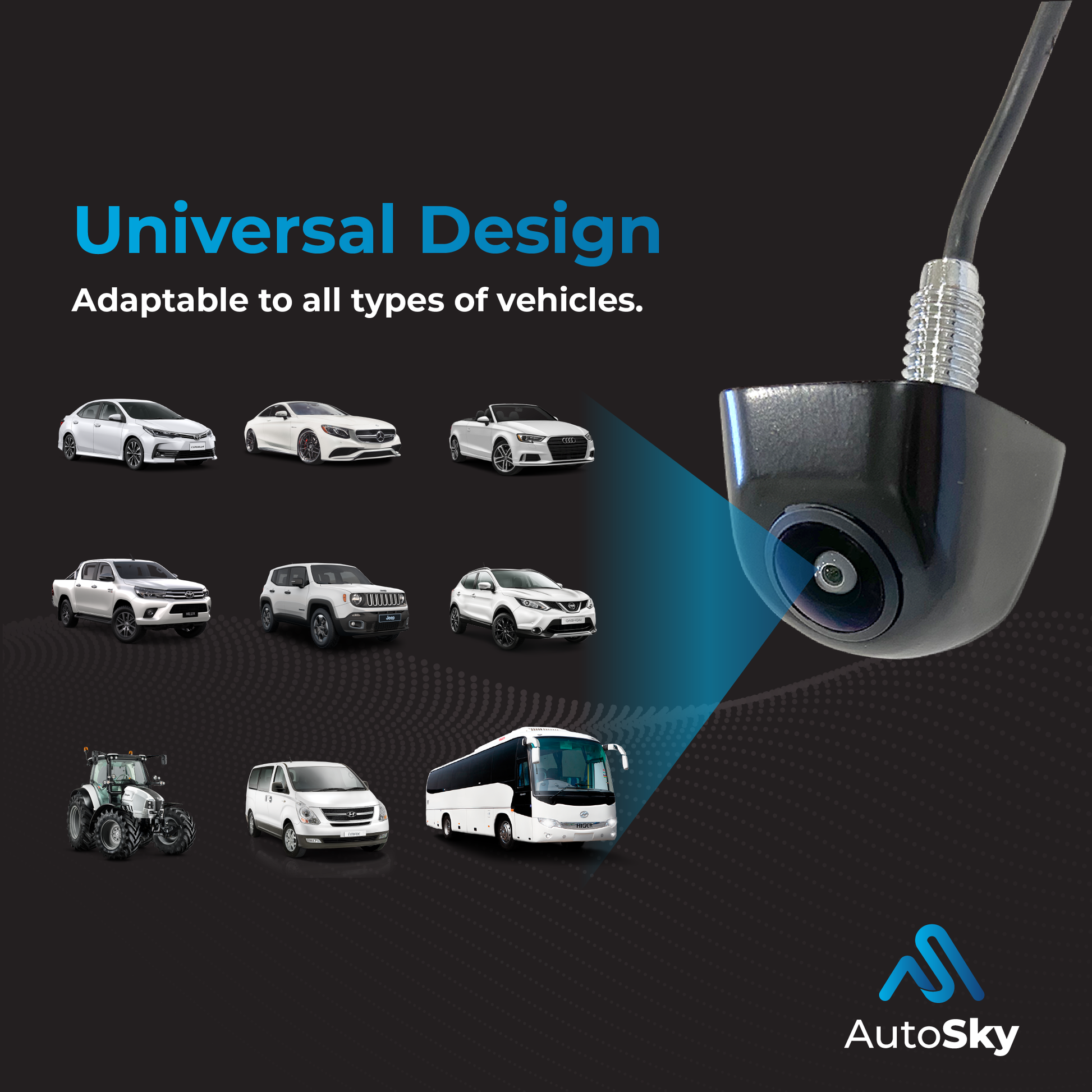 universal design AutoSky HD Back up Camera - Metal OEM Style housing, Waterproof, Night Vision and Ultra Wide Angle