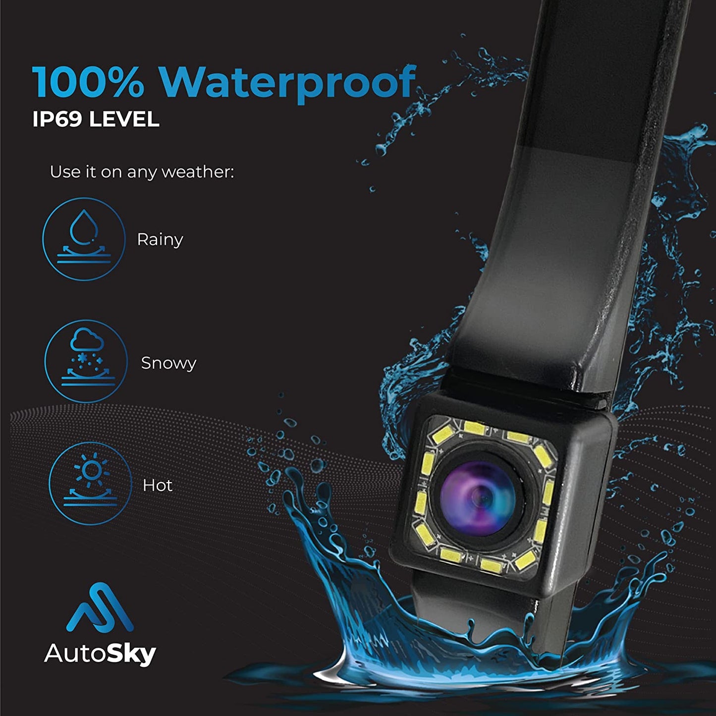 waterproof AutoSky HD 12 LED License Plate Back up Camera