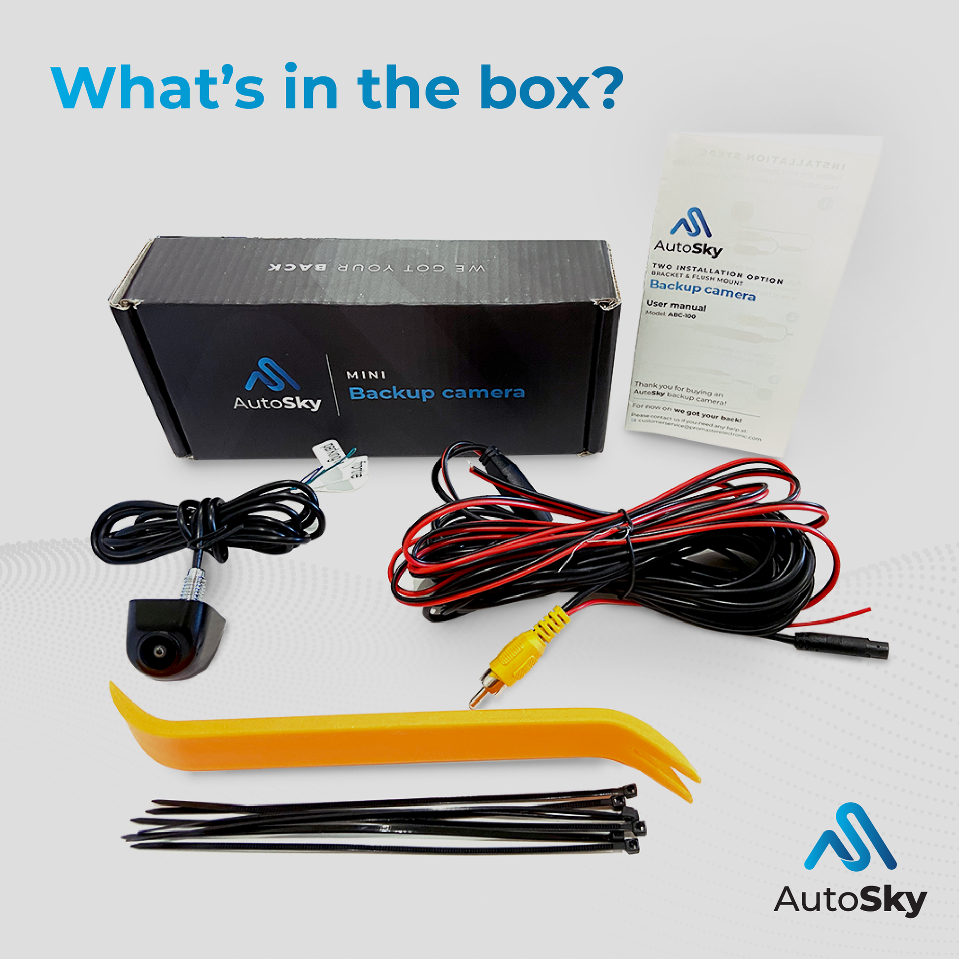 whats in the box AutoSky HD Back up Camera - Metal OEM Style housing, Waterproof, Night Vision and Ultra Wide Angle