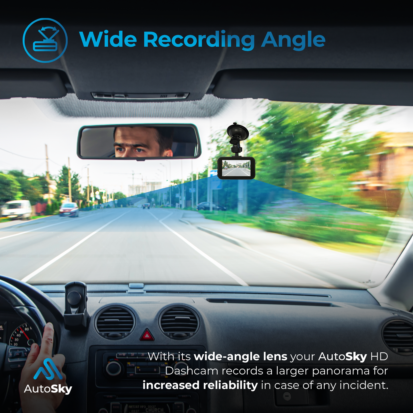 wide recording angle AutoSky HD Dash Cam Front and Rear